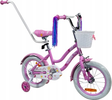 VIBBE Dječji bicikl Leptir BMX 14", rozi, s vodilicom i bočnim kotačima (YM-CB-88)